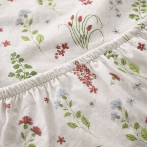 White Floral Cotton Fitted Bedsheet Super king 400TC